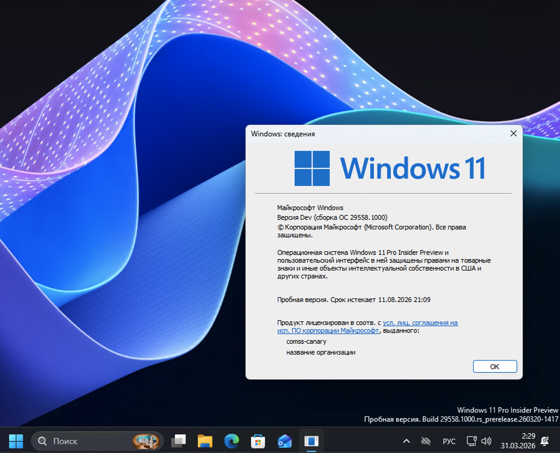 Windows 11, ������ Dev (������ �� 29558.1000)