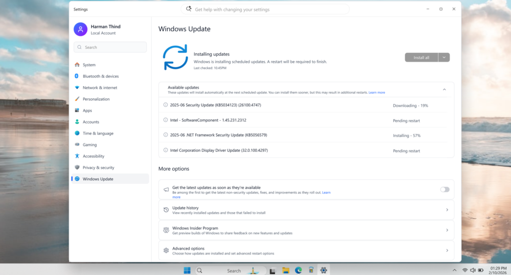 ������ ���� ���������� ����������� � ������ ���������� Windows